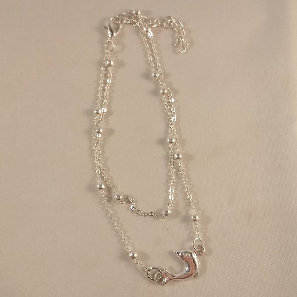 Silver Plated Dolphin layered Chain Ball Bead Ankle Bracelet Women's Party Gift - Picture 6 of 6